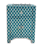 Mother Of Pearl Inlay 1 Drawer 2 Door Fishscale Design Bedside Teal Green 1