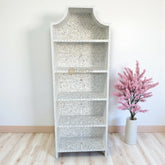 Mother of Pearl Inlay Floral Book Shelf White