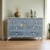 Mother of Pearl Inlay Floral Chest Of 7 Drawers Navy Blue | Mother of Pearl Inlay Floral 7 Drawers Dresser Table Navy Blue