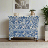 Mother Of Pearl Inlay Floral Chest Of Four Drawers Blue