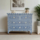 Mother Of Pearl Inlay Floral Chest Of Four Drawers Blue