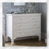 Mother Of Pearl Inlay Floral Chest Of Four Drawer White