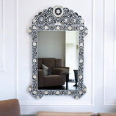 Black Mother Of Pearl Inlay Floral Circle Mirror