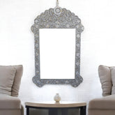 Grey Mother Of Pearl Inlay Floral Circle Mirror