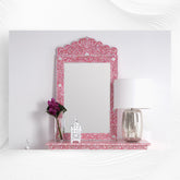 Mother Of Pearl Inlay Floral Crested Mirror Pink