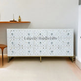 Mother Of Pearl Inlay Moroccan Design 9 Drawers Chest White