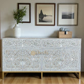 Mother Of Pearl Inlay Scroll-vine Design Buffet Table Grey