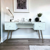 Mother Of Pearl Inlay Scroll-vine Design Desk White | Mother Of Pearl Inlay Scroll-vine Design Console Table White
