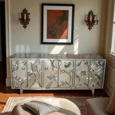 Nickel Embossed Flower Design Hand-carved Buffet