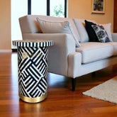 Optical MOP Inlay Round Side Table Black