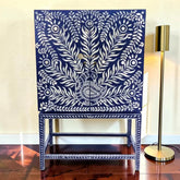Peacock Design Bone Inlay Bar Cabinet Indigo Blue