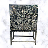 Peacock Design Bone Inlay Bar Cabinet Black 1