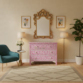 Pink Bone Inlay Chest Of 4 Drawer Star Geometrical Design