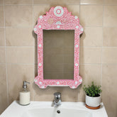 Pink Mother Of Pearl Inlay Floral Circle Mirror