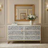Quatrefoil Colored Bone Inlay Chest of 6 Drawers Blue