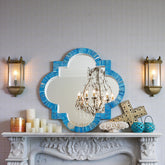 Quatrefoil Colored Bone Inlay Mirror Ocean Blue