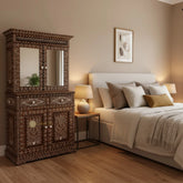 Ross Indian Teak Wood Bone Inlay Cabinet