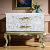 Royal Mother Of Pearl Inlay Floral Design 2 Drawers Chest White