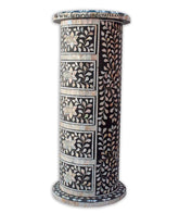 Round Side Table Mother Of Pearl Inlay Floral Design Black 2