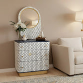 Targua Bone Inlay 3 Drawer Chest and Mirror Black Combo