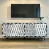 Bone Inlay Targua Design 4 Doors Media Console Table Black | Entertainment Unit Black