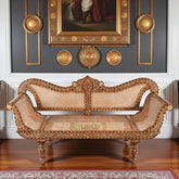 Teakwood Bone Inlaid Cane Daybed