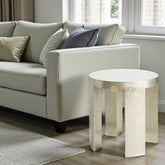 Texas Floral White Metal Embossed Side Table