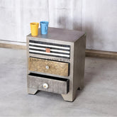 Three Drawer Small Bedside Chest of Metal Brass Bone