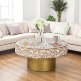 Timber Inlay Round Coffee Table Flannel Flower