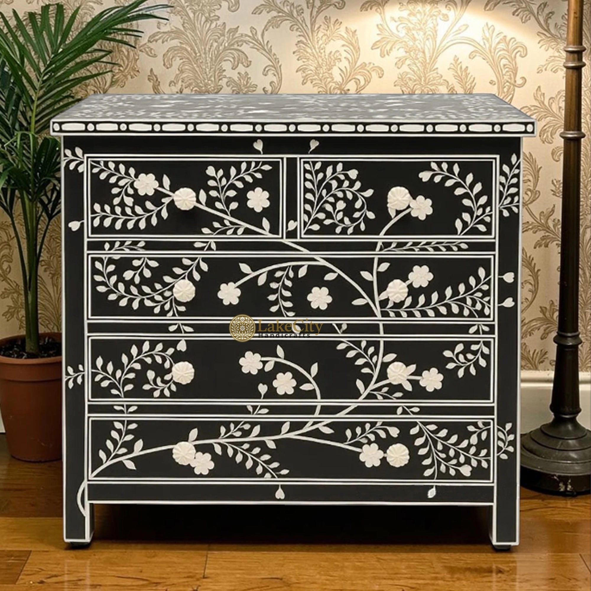 Vine Bone Inlay 5 Drawer Dresser Black Lakecity Handicrafts Vine Bone Inlay 5 Drawer Dresser Black Lakecity Handicrafts