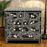 Vine Bone Inlay 5 Drawer Dresser Black