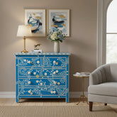 Vine Bone Inlay 5 Drawer Dresser Royal Blue