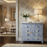 Vine Bone Inlay 5 Drawer Dresser Sky Blue