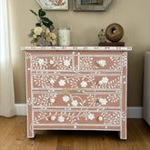Vine Bone Inlay 5 Drawer Dresser Terracotta