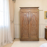Vintage Anglo Indian Teak Wood Wardrobe Bone Inlaid Almirah