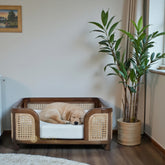 Willow Premium Home Pets Sleeping Walnut Bed with Rattan
