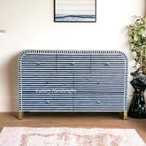 Waterfall Bone Inlay 7 Drawer Sideboard Navy Blue 1