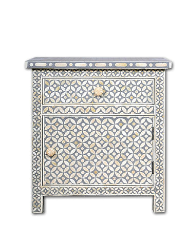 Bone Inlay Geometric Bedside 1 Drawer 1 Door Grey 2