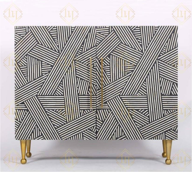 Optical Bone Inlay 2 Door Sideboard Black 1