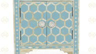 Bone Inlay 1 Drawer 2 Door Bedside Honeycomb Design Sky Blue 3