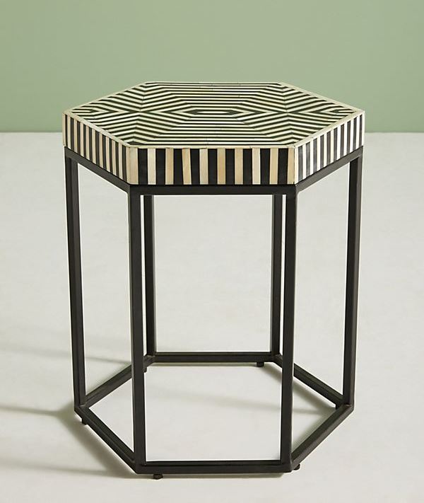 Bone Inlay Hexagonal Stripe Side Table Black 1