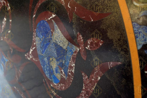 Black Granite Dining Table Top With Gemstones Inlay 3