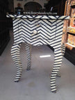 Bone Inlay Chevron Side Table 1 Drawer Long Curved Leg Black 1