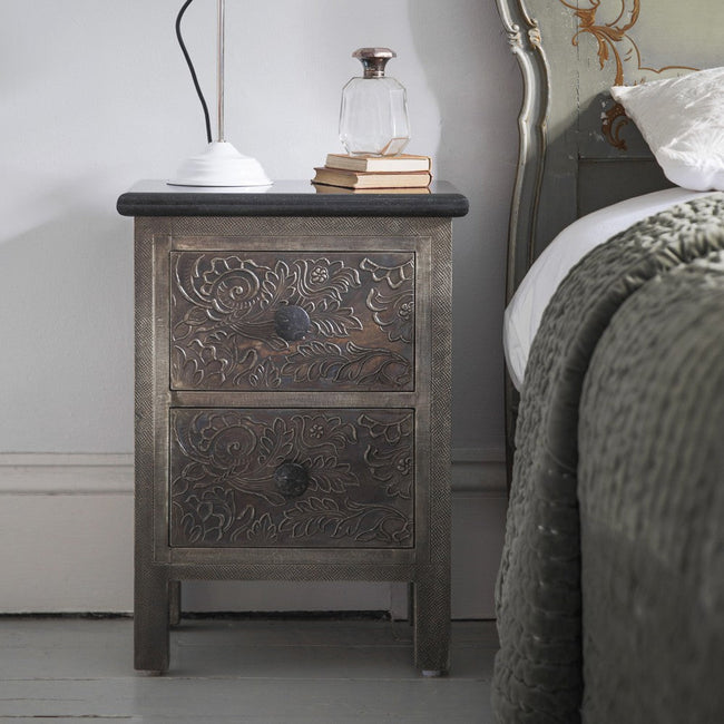 Best Antique Metal Two Drawer Bedside With Black Granite Top 1