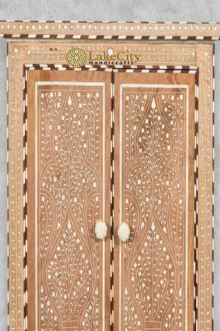 Antique Hand-carved Bone Inlay Teak Wood Almirah