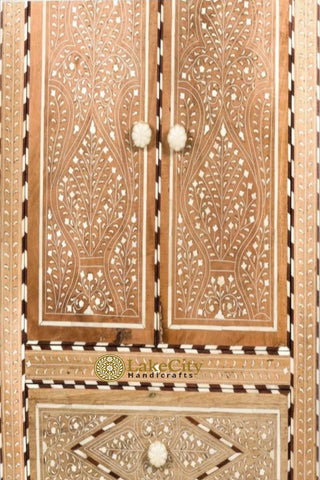 Antique Hand-carved Bone Inlay Teak Wood Almirah