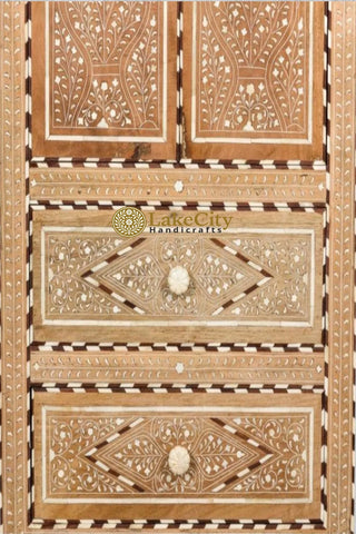 Antique Hand-carved Bone Inlay Teak Wood Almirah