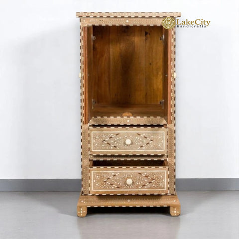 Antique Hand-carved Bone Inlay Teak Wood Almirah