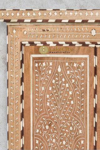 Antique Hand-carved Bone Inlay Teak Wood Almirah