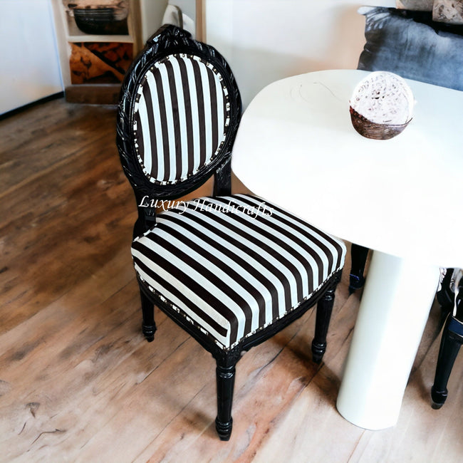 Classic Archibald Baroque Velvet Striped Black Chair 1